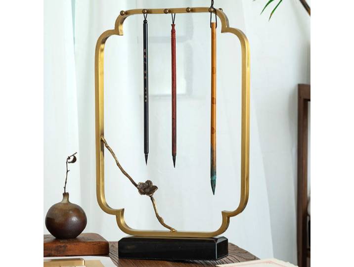 Support de pinceaux en laiton avec base en marbre, porte-stylos de calligraphie, décoration de bureau, présentoir académique, ornement pratique pour la maison