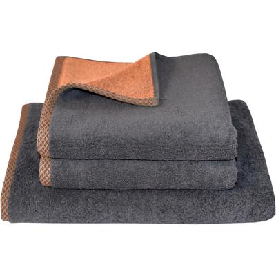 Handtuch Set DYCKHOFF "Golden Shades Rhomb", rosa (kupfer), 3 Stk., Walkfrottier, Walkfrottier, Obermaterial: 100% Baumwolle, Handtuch-Sets, 2 Handtücher (50x100cm), 1 Duschtuch (70x140cm)