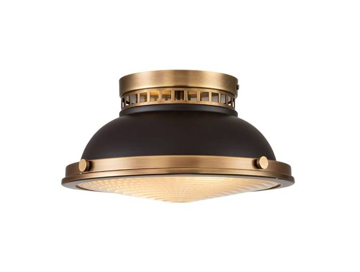 Plafonnier en acier, diffuseur en verre soufflé et finition bronze