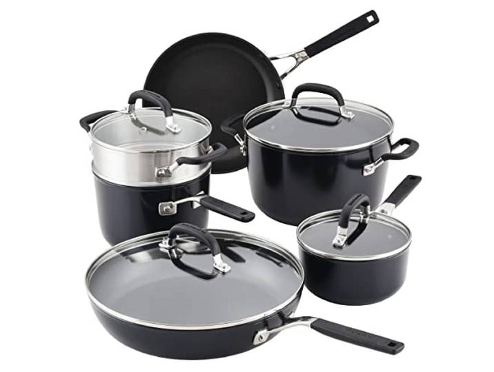 KitchenAid Kochgeschirr-Set, harteloxiert, antihaftbeschichtet, 10-teilig, mattschwarz