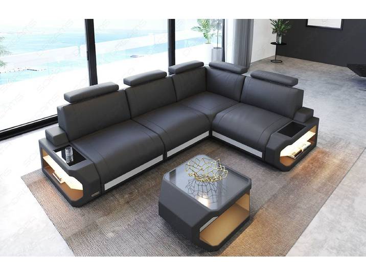 Sofa Dreams Ecksofa Leder Couch Siena L Form Ledersofa, L-Form Ledersofa mit LED-Beleuchtung