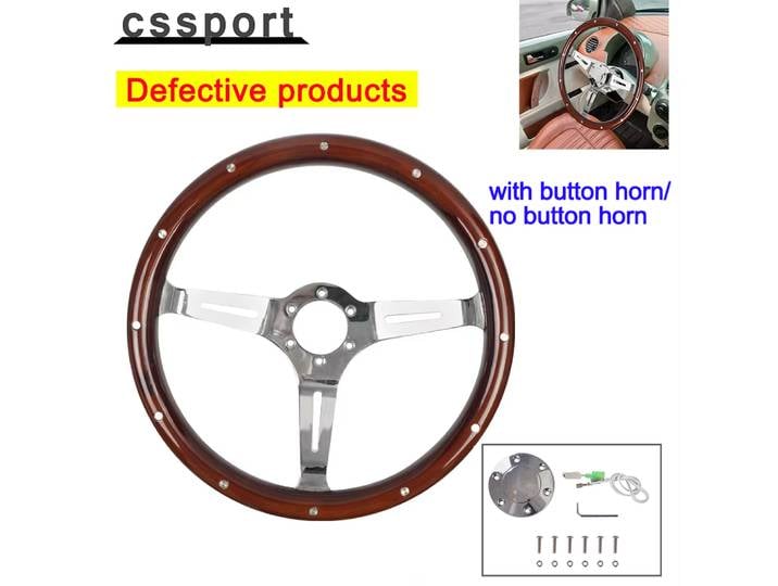 Volant de direction de 380 mm (15 pouces) avec kit bouton de klaxon, universel, imitation bois, pour voiture, course automobile, sport, produits défectueux