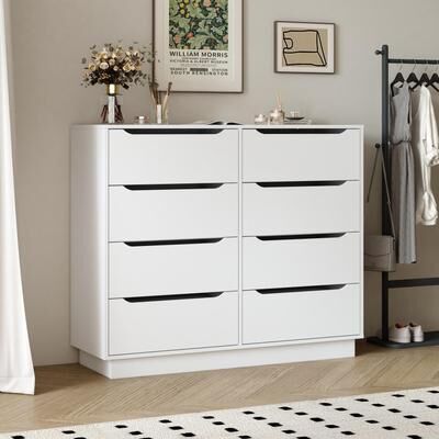 White Dresser for Bedroom, Long Dresser with 8 Drawers, 47.2''W Wooden Dressers Chest of 8 Drawers