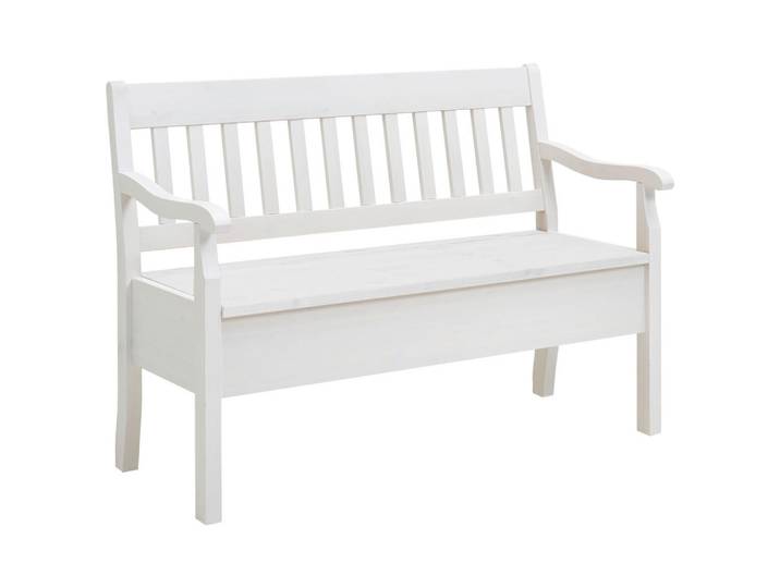 Boxxx Sitzbank, Weiß, Holz, Kiefer, massiv, 2-Sitzer, 130x93x58 cm, Truhe im Sitz, Holzmöbel, Sitzgelegenheiten Holz, Holzbänke