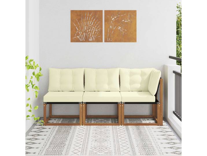 vidaXL 3 Stk. Outdoor Mittel- und Ecksofa Natur