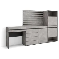 SKRAUT HOME Schuhschrank, Raumsparschrank, 237x35x145 cm, Schlafzimmer, Kommode, Dekorative Paneele, Frisiertisch, Moderner Stil, Zementgrau _ 460_16