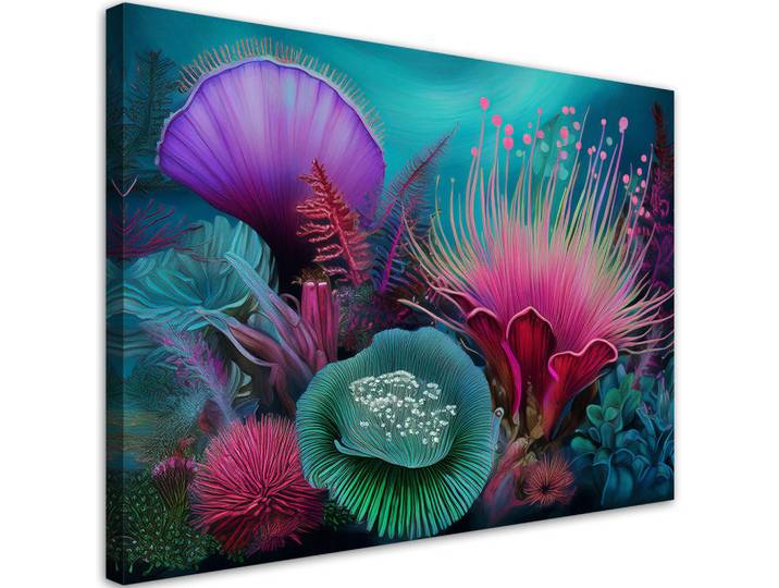 Feeby Leinwandbild Korallenriff-Meerespflanzen 100x70cm, Türkis, Baum/Pflanze/Natur, Rechteckig, 100x70 cm, Bilder & Rahmen, Bilder, Leinwandbilder