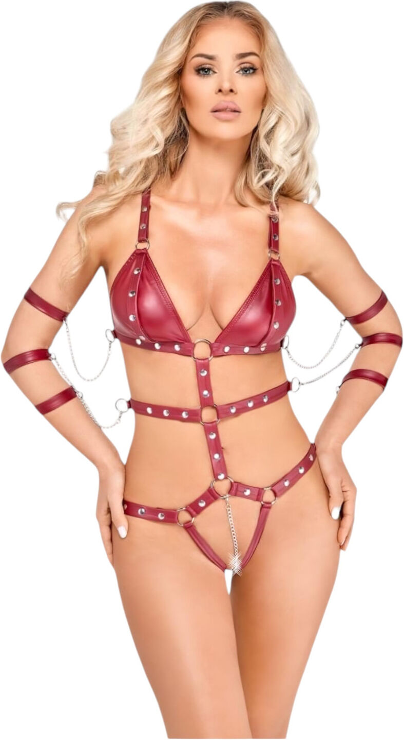 Bad Kitty - Red Studded Bondage Bodysuit - M