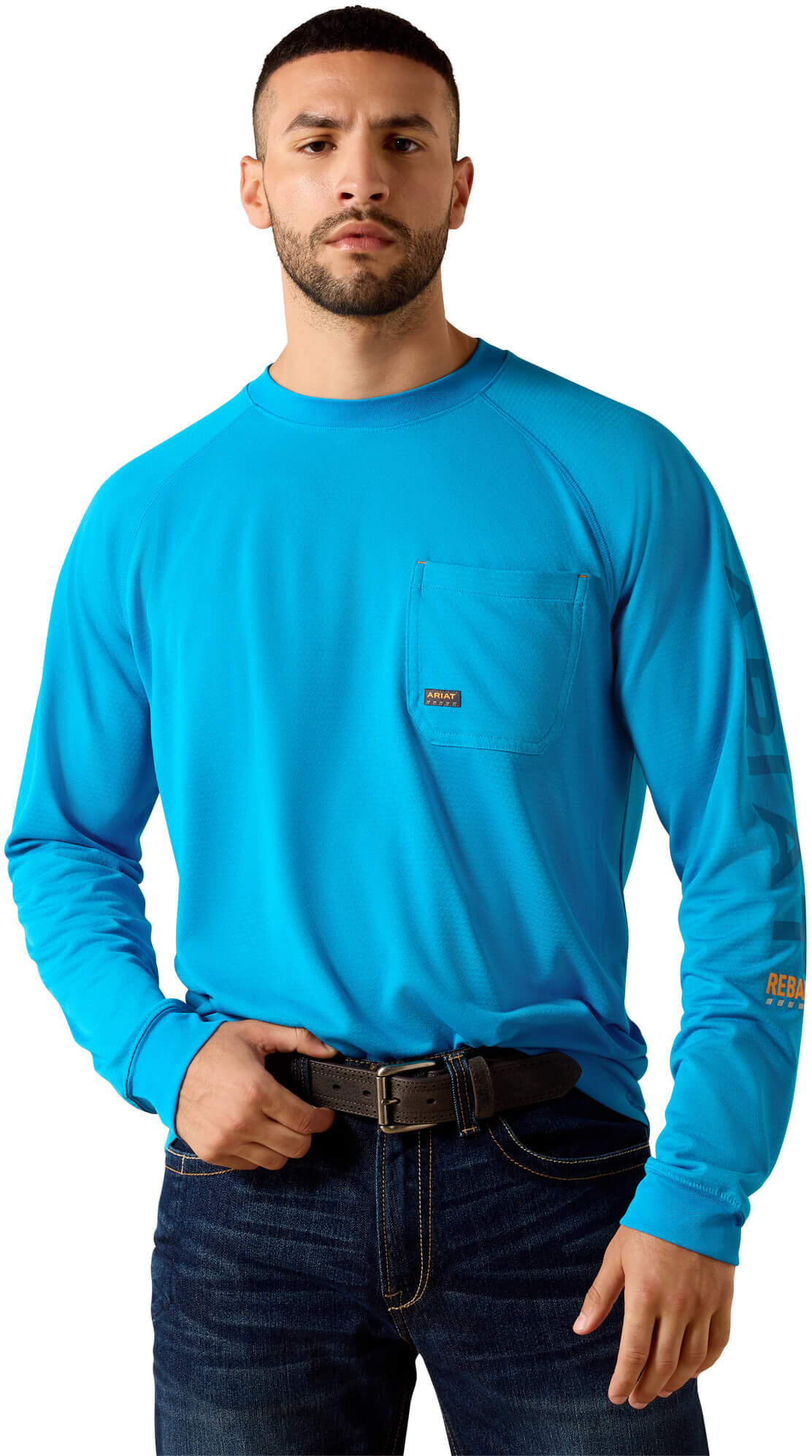 Men's Rebar Heat Fighter T-Shirt in Methyl Blue, Size: Large by Ariat