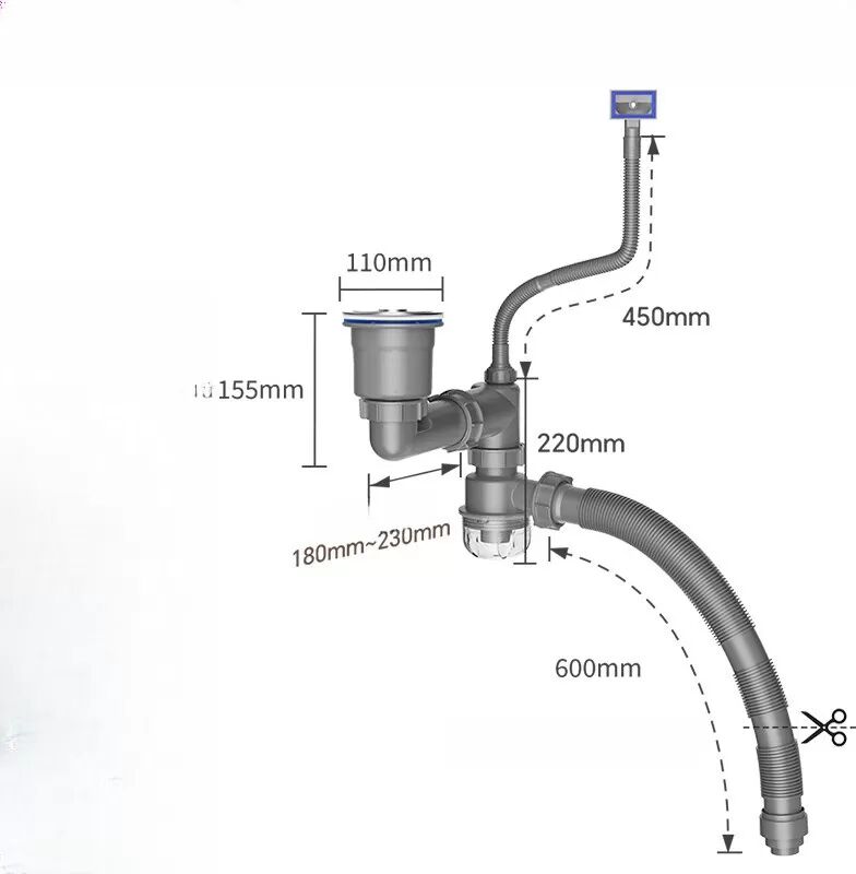 INF Unterbauspüle Ablaufgarnitur für platzsparendes Design model 2