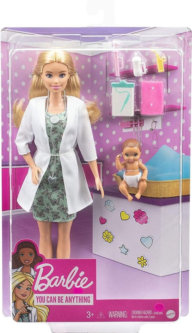 Mattel Barbie Dokterset met blonde pop, baby pop en accessoires