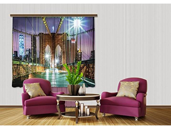 AG Design fcsxl 4817 Brooklyn Bridge\, voilage/Rideau\, 2 pièces Plastique Multicolore 140 x 245 cm