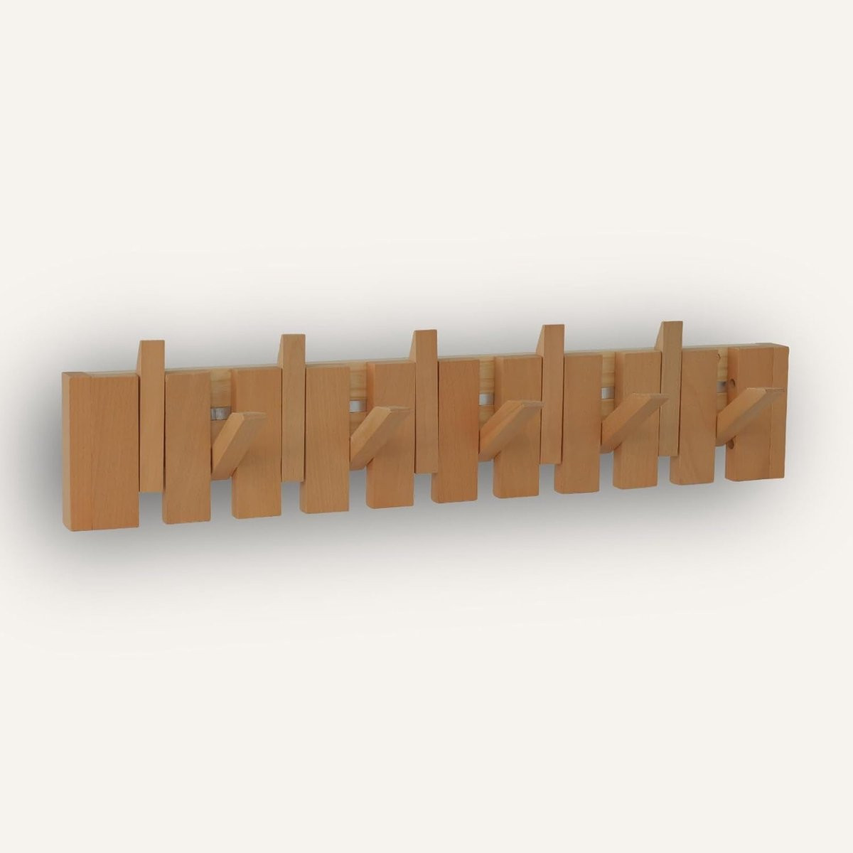 Wandkapstok Pianovorm - Houten Organizer met 10 Inklapbare Haken - Houtkleur