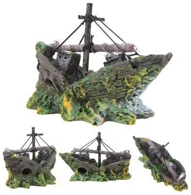 Uplift Essentials Resin Pirate Shipwreck Aquarium Ornament Underwater Fish Tank Decoration Resin Pirate Shipwreck Aquarium Ornament Underwater Fish Tank Decoration