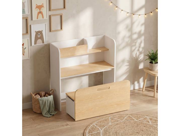 AIYAPLAY Bureau Chaise Enfant 5en1 Blanc avec Bibliothèque et Banc