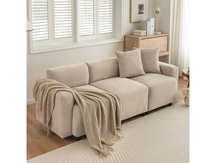 Merax Sofa 3-Sitzer Couch, Modernes Design, Kleines Sofa aus Chenillestoff, Polstermöbel mit Bequemer Polsterung, für Wohnzimmer/Schlafzimmer/Gästezimmer, Beige