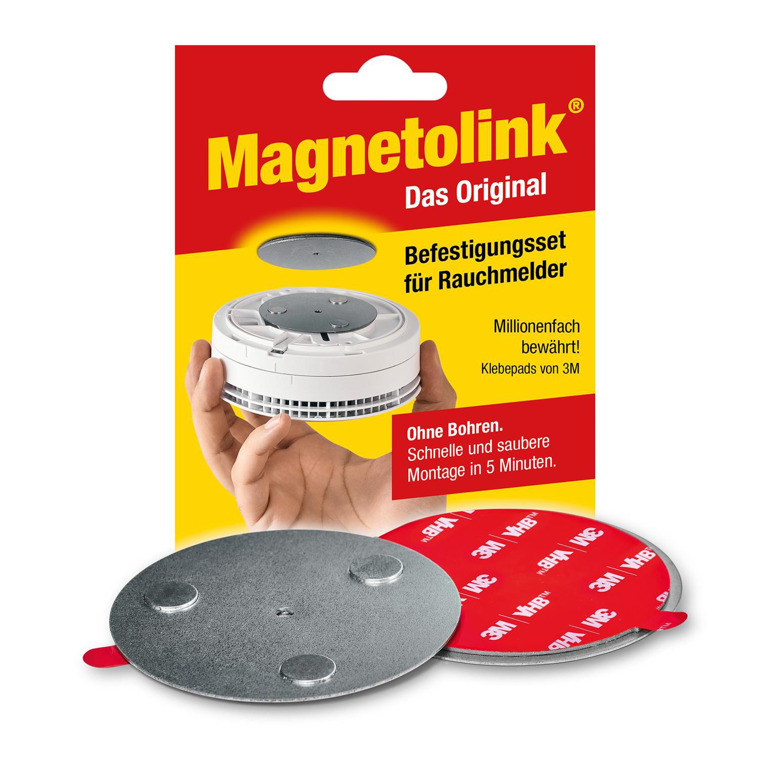 Ei Electronics Magnetolink, Magnetbefestigungsset für Rauchmelder, Werkzeugfreie Montage mit 3M-Klebepads für alle Rauchmelder ab Ø70mm ML-3X179