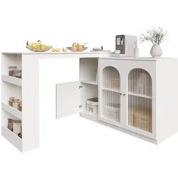 STILVORA Barschrank Drehbar Weiß 120x40x103  mit Glastür und offenen Fächern, 360 Grad Rotation, MDF Stauraum für Küche Esszimmer Wohnzimmer