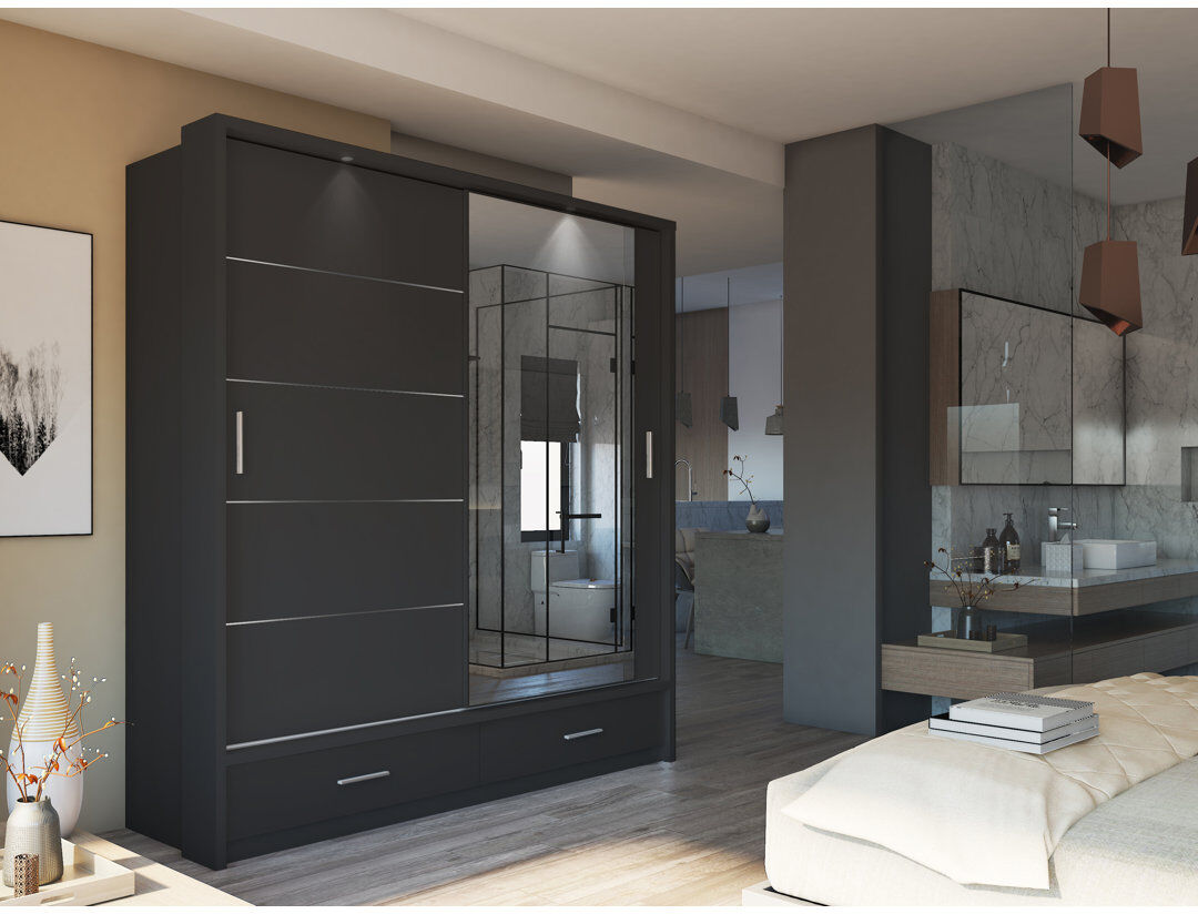 Zipcode Design Crestline 2 Door Wardrobe Black 200cm W X 63cm D