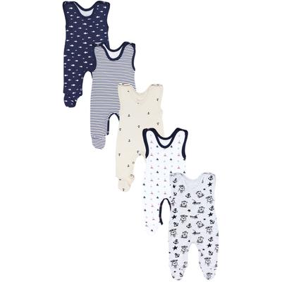 Strampler TUPTAM "Strampler Baby Strampler mit Aufdruck Spruch 5er Pack", Mädchen, Gr. 74, N-Gr, blau (maritim), Obermaterial: 100% Baumwolle CO., Overalls