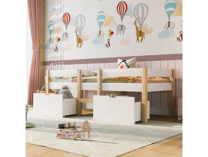 Lit mi-hauteur enfant - SINGULARITY - SINGULARITY - 90x190 cm - tiroir de rangement - barrière anti-chute - sommier à lattes