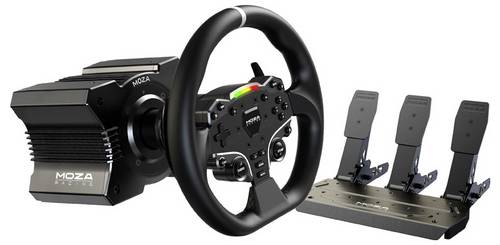MOZA R5 Racing Set (R5 DD Wheelbase, ES Wheel, SR-P Lite Pedale, Tischhalterung) Lenkrad Schwarz