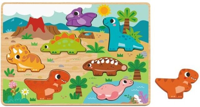 Wooden Chunky Puzzle - Dinosaurs for Toddlers, 7-Piece, Tooky Toys