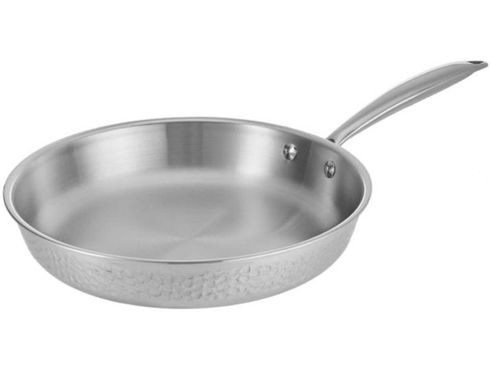 Bratpfanne RESTO KITCHENWARE Crater Pfanne aus Tri-Ply (Edelstahl + Aluminium + Edelstahl) ofenfest , silber (silberfarben), H:5,3cm L:28cm Ø:26cm, Pfannen, Bratpfanne, Energieeinsparung 25% durch die dreilagige Basis