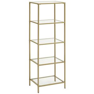 Vasagle Bücherregal LGT029A01, gold, aus Metall / Glas, 5 Ebenen, 40 x 124,5 x 30cm