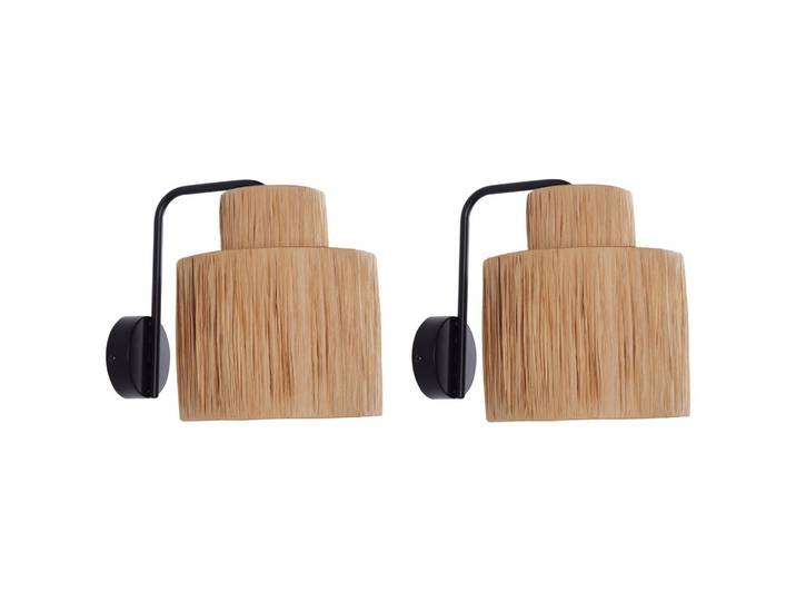 WANDLAMPE 2er Set Naturfarben/Schwarz Shinfa