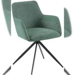 Décoshop26 - 1x Drehbarer gepolsterter Esszimmerstuhl mit Armlehnen grüner Stoff Metallgestell 10_0007172