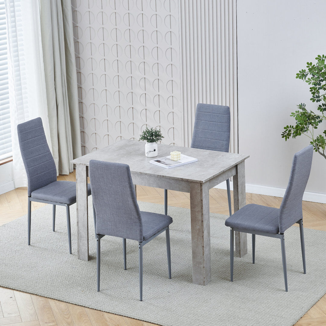 17 Stories Dining Set Grey Line Linen Chairs#4
