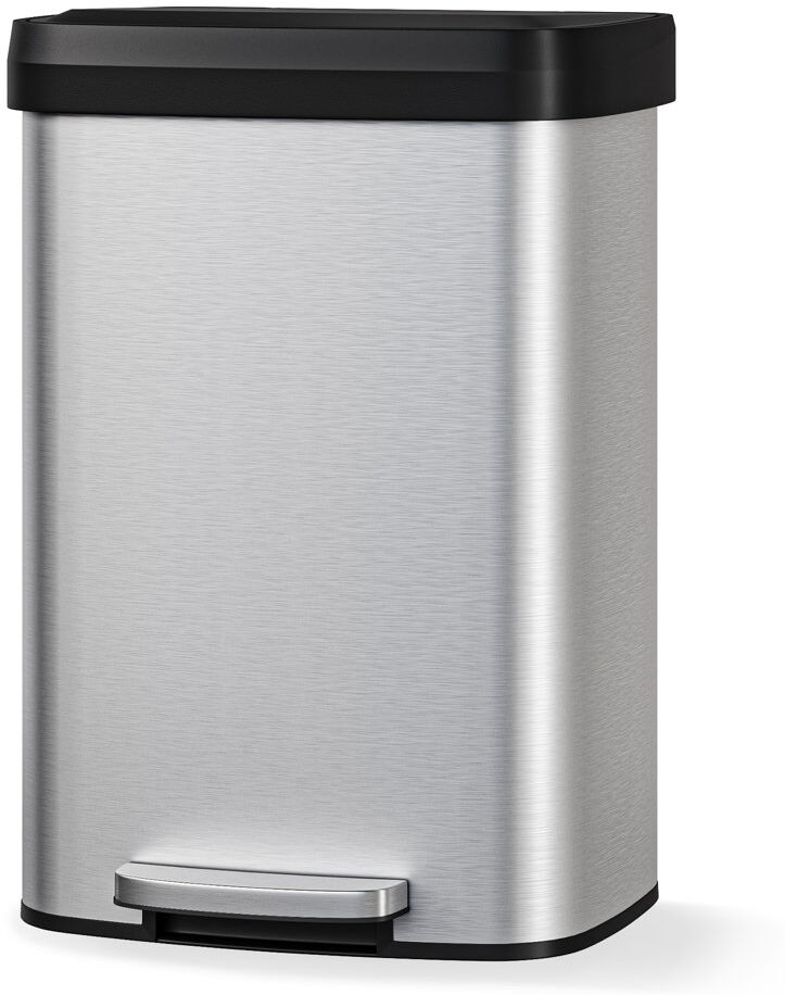 FXSGER 13 gal / 50 L Metal Trash Can with Lid, Large Garbage Can for Kitchen, Rustproof Step-on Kitchen Metal Trash Bin with Liner Rim, Rear Handle, Soft Clo Stainless Steel