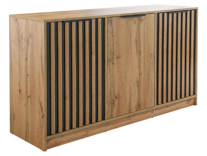 MIRJAN24 Kommode Bali Lux D3, Stilvoll Wohnzimmer, Kommode mit drei Drehtüren (Farbe: Wotan Eiche / Schwarz)