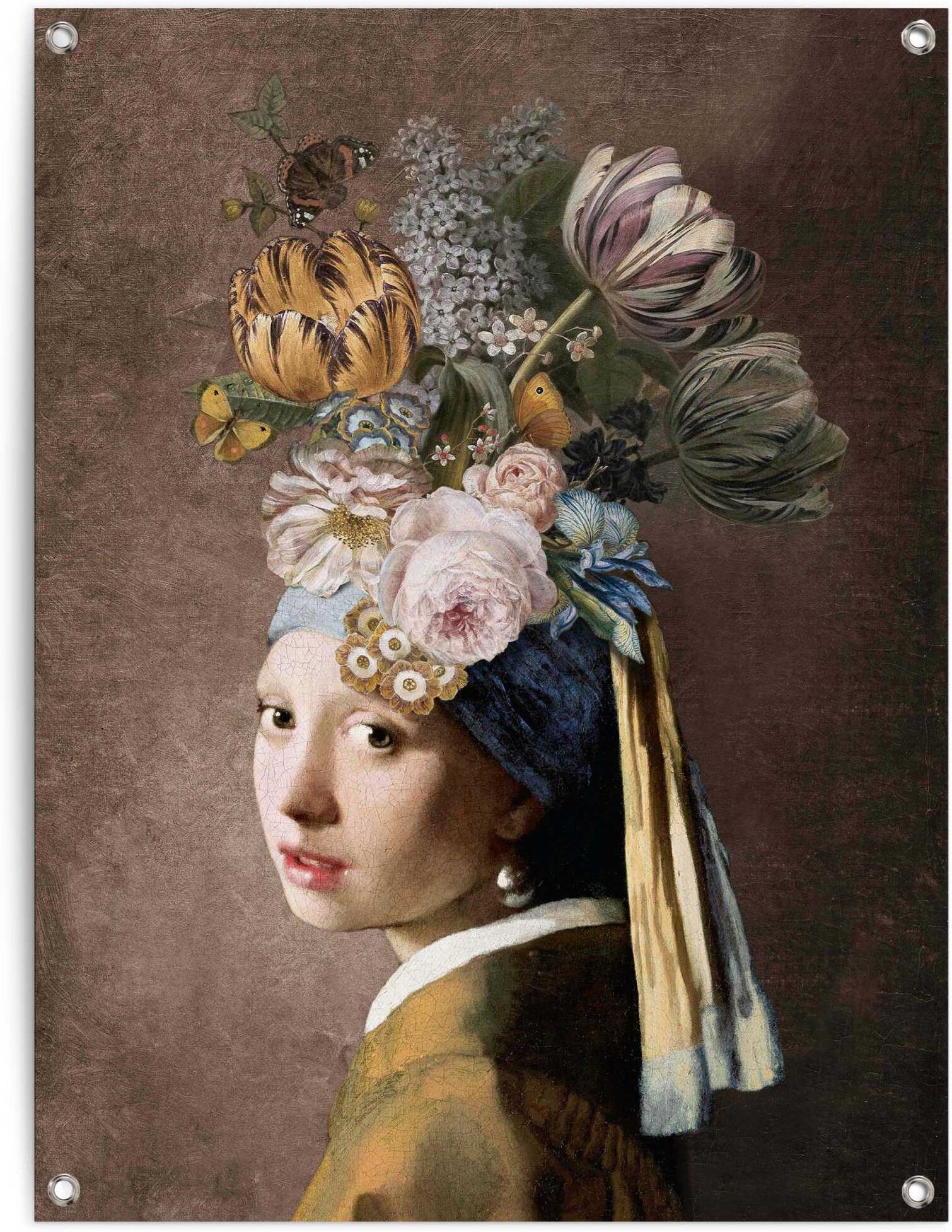 Reinders! Poster REINDERS "Vermeer Blumenmädchen mit dem Perlenorhrring", bunt (farbe bild(er): bunt), B:60cm H:80cm T:0,1cm, Leinwand, Bilder, Poster, Outdoor für Garten oder Balkon farbe bild(er): bunt B/H/T: 60cm x 80cm x 0,1cm