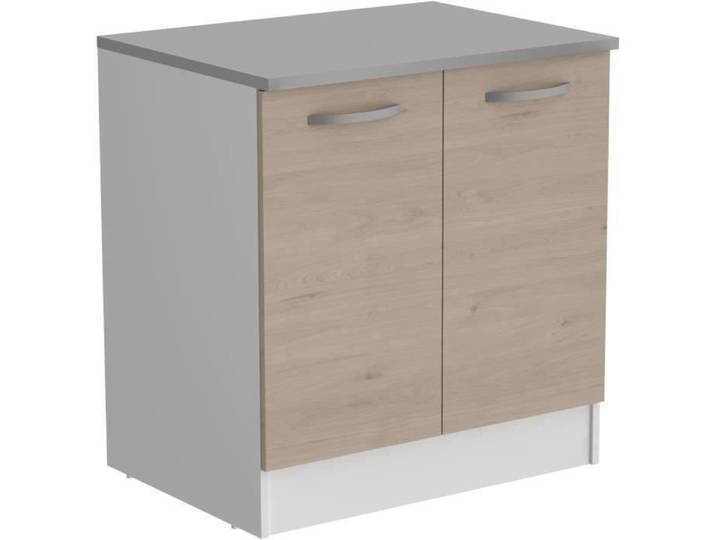 OSLO Meuble Bas 2 portes + plan - Décor Chêne Jackson - L 80 x P 60 x H 86 cm
