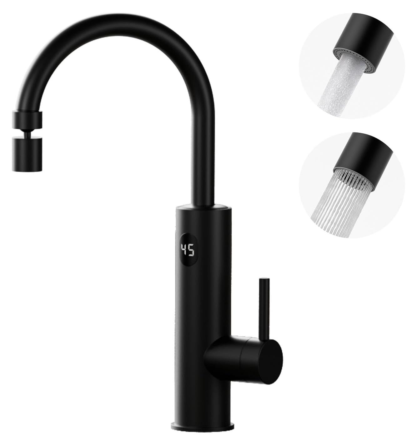 Dripio Elektrische kraan met doorstroomverwarmer, 2 standen, LED-verlichting, 360° draaibaar, zwart