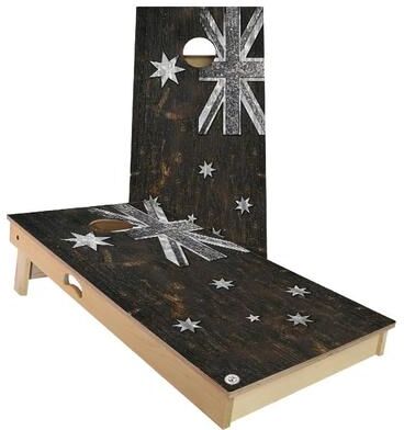 Skip's Garage Australia Flag Rustic Outdoor Cornhole Board Set