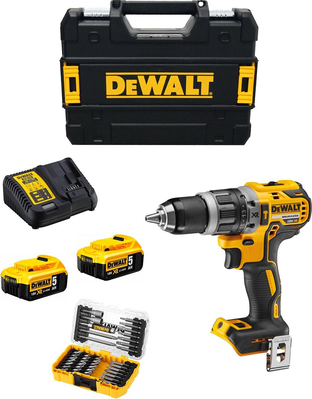 Schlagbohrschrauber DeWALT DCD796P2T (2 x 5,0 Ah + DCB115 + TSTAK II) + Set mit 40 Schrauber bits