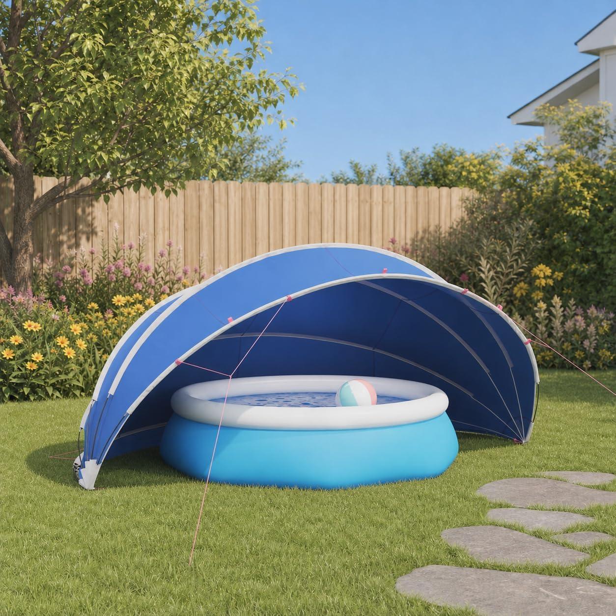 Faltbares Poolzelt für runde Aufstellpools, Sonnenschutz und Poolüberdachung, wasserfest und UV-beständig, einfacher Aufbau mit Zubehör, 546x516x250cm, Blau