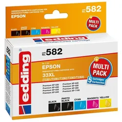 Edding, Druckerpatrone, Tintenpatrone Druckerpatrone ersetzt 33XL/T3351/T3361/T3362/T3363/T3364 Schwarz, Photo Cyan, Magen (BK, C, M, Y)