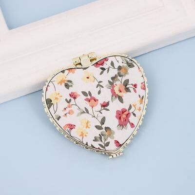 Fusion Finds Vintage Floral Compact Makeup Mirror Portable Pocket Mirror With Dual Sided Folding Design love white