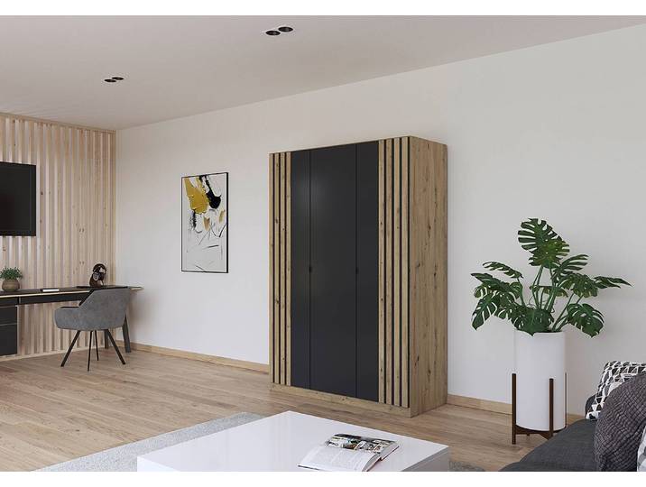 Armoire à portes battantes Genua B 136cm Marron/Gris métallisé