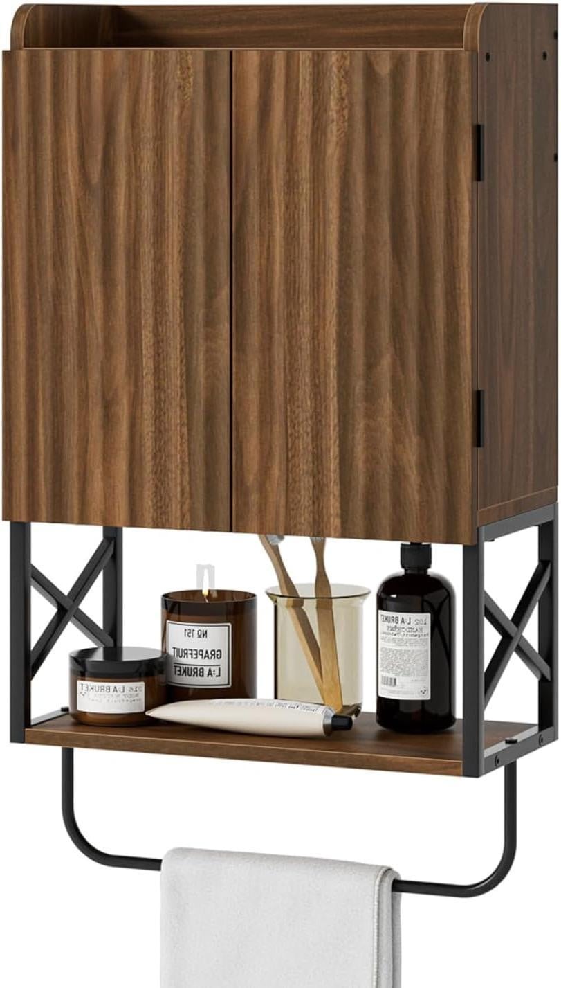 LTPRTZ Hangkast Badkamer Klein - Wandkast met Verstelbare Plank en Magnetische Deuren - Walnootkleur