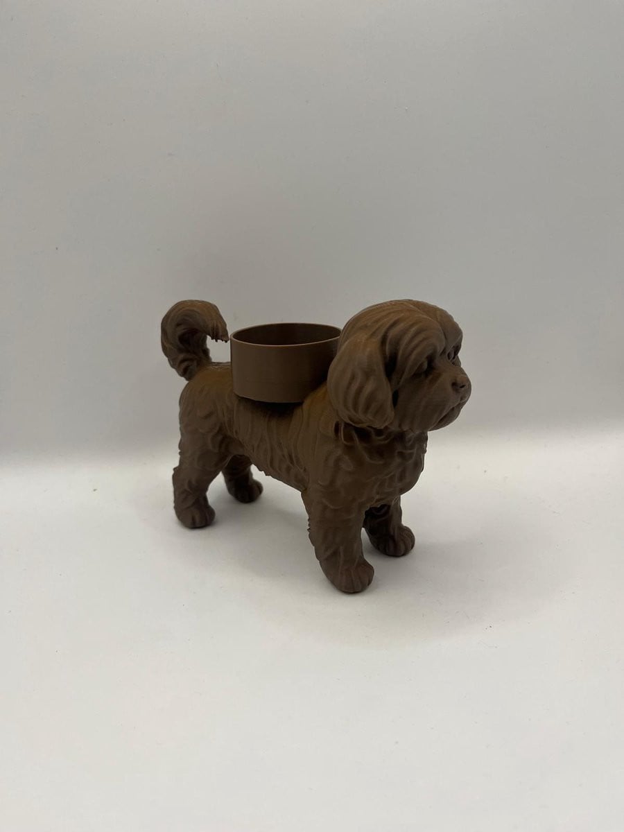 Waxinelichthouder Hond Boomer – Bruin – 3D-geprint PLA – Hond Beeldje