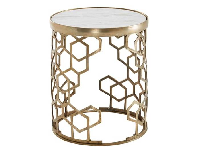 Wohnling Beistelltisch Rund 46x46x55 cm Marmor Weiß Metall Gold
