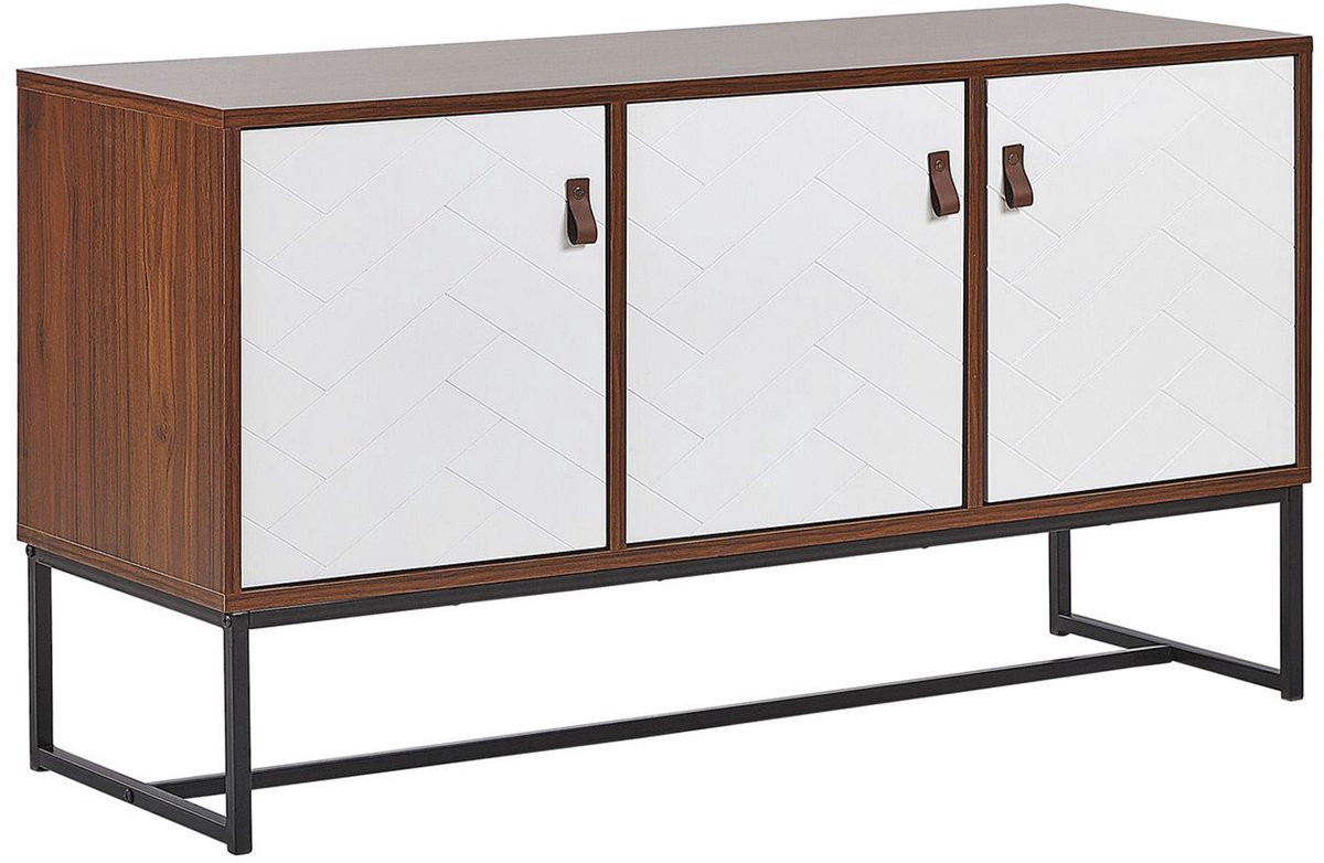 Nueva Modern Dressoir met 3 Deuren en Metaal Onderstel - Wit/Donkerbruin