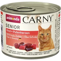 animonda Carny Senior 200g Dose Katzennassfutter Sparpaket 12 x 200 Gramm Rind + Putenherzen