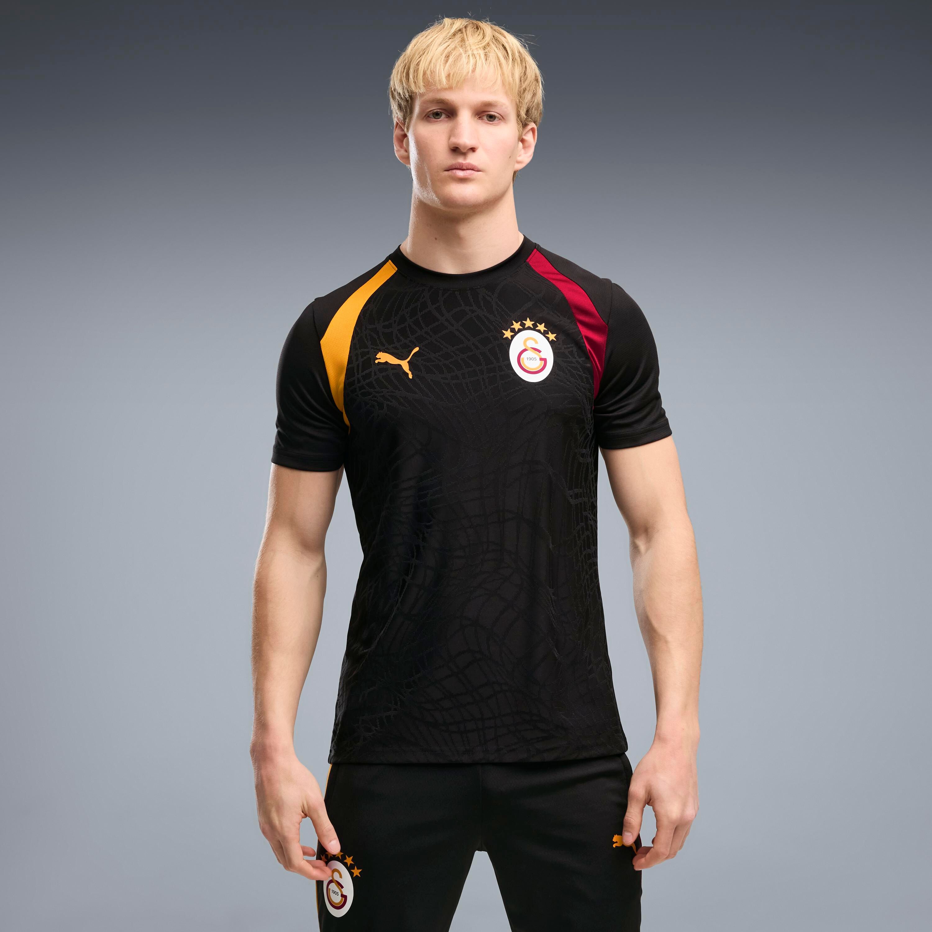 Fussballtrikot PUMA "GSK TRAINING JERSEY", Herren, Gr. 3XL, schwarz (puma schwarz, summer sunset), Web, Obermaterial: 100% Polyester, unifarben, slim fit normal, Rundhals, Trikots Fussballtrikot puma schwarz, summer sunset 3XL