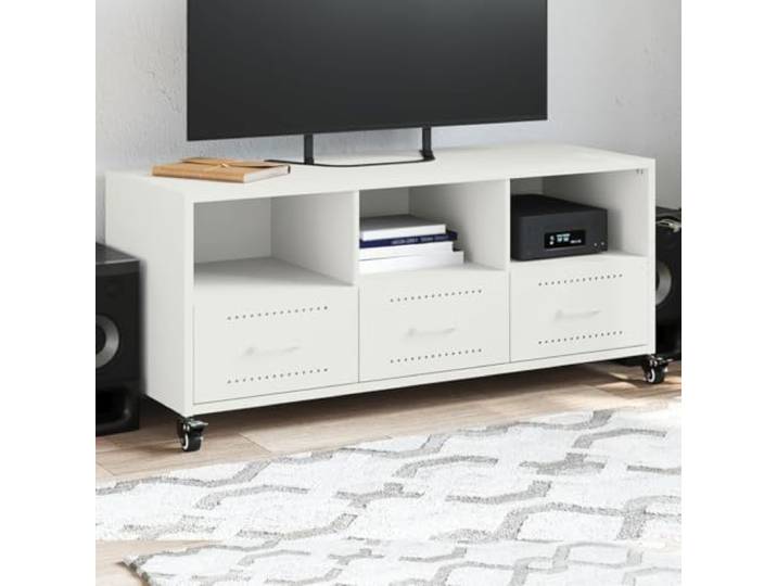 HEFZGDB TV-Schrank Weiß 100,5x39x43,5 cm Stahl mit 3 Schubladen und 3 Ablagen, Stauraum Möbel, Rollen für einfaches Umstellen, langlebiges Stahlblech, pflegeleicht, Stabiler